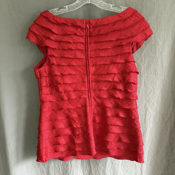 Vintage Victor Costa Tiered Ruffle Rosette‎ Blouse Red Rayon Y2K Formal Size 10 - Picture 6 of 8